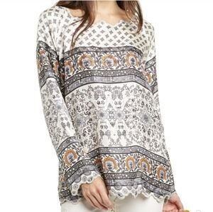 Johnny Was Silk Twill Long Sleeve Tunic Geo Block Print | Extra Small "Rio" Top